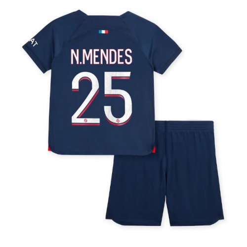 Dětský Fotbalový dres Paris Saint-Germain Nuno Mendes #25 2023-24 Domácí Krátký Rukáv (+ trenýrky)